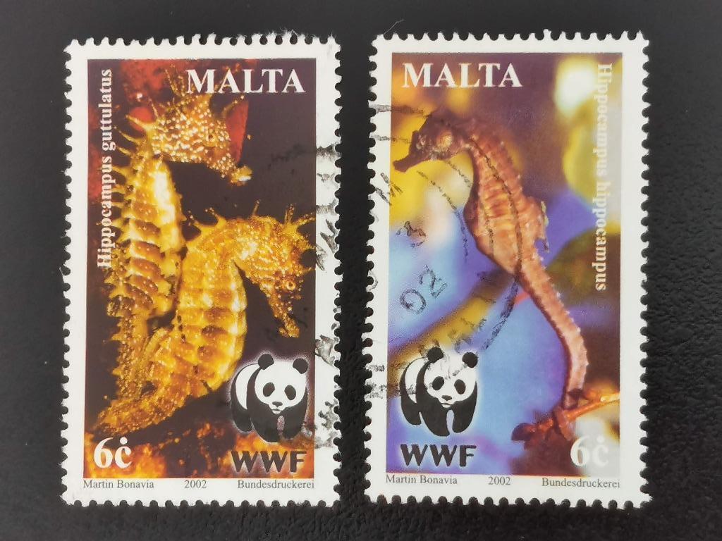 Malta 2002 - onderwaterfauna - zeepaardjes, Ophalen of Verzenden, Malta, Gestempeld