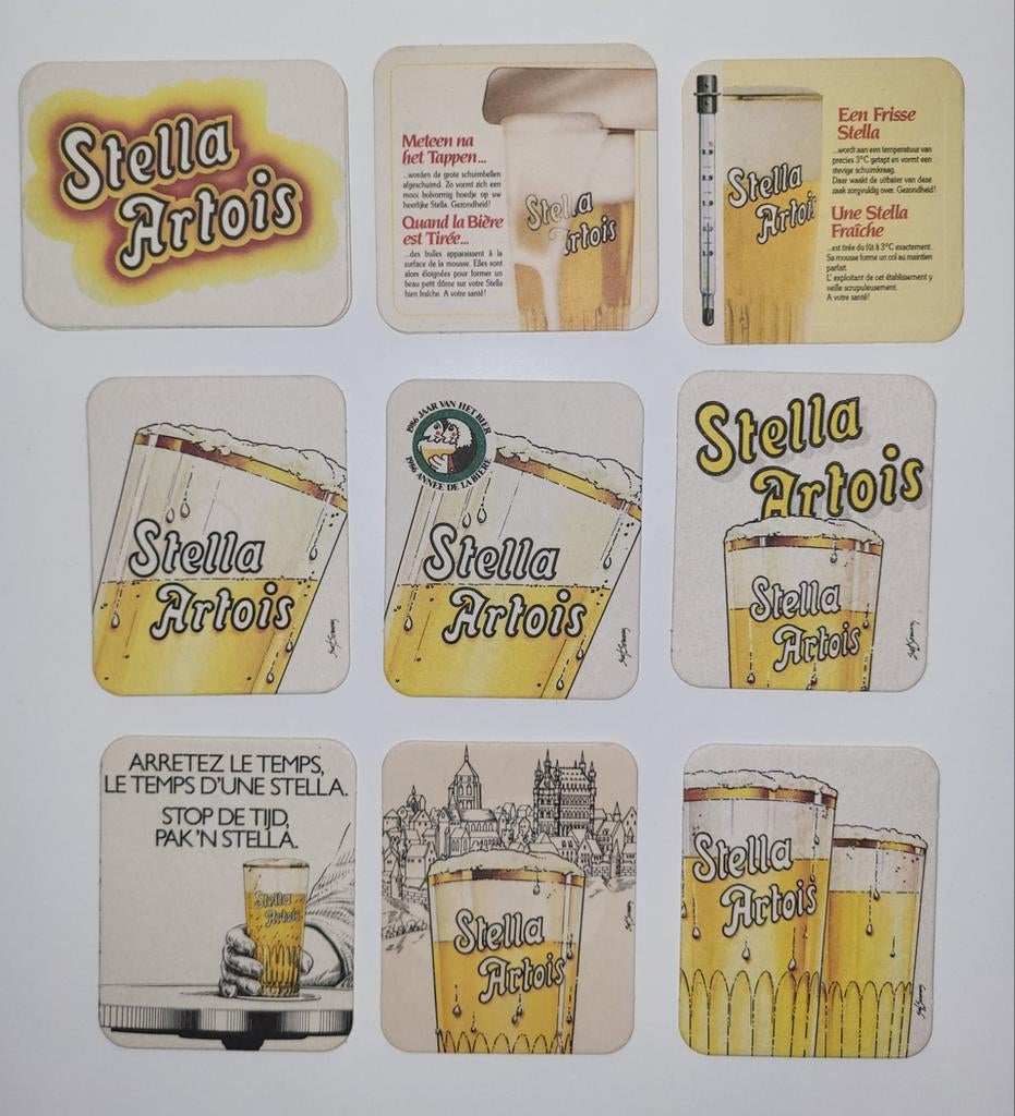 bierkaartjes stella artois met iconische boerke glas glazen, Verzamelen, Ophalen of Verzenden, Zo goed als nieuw, Viltje(s), Stella Artois