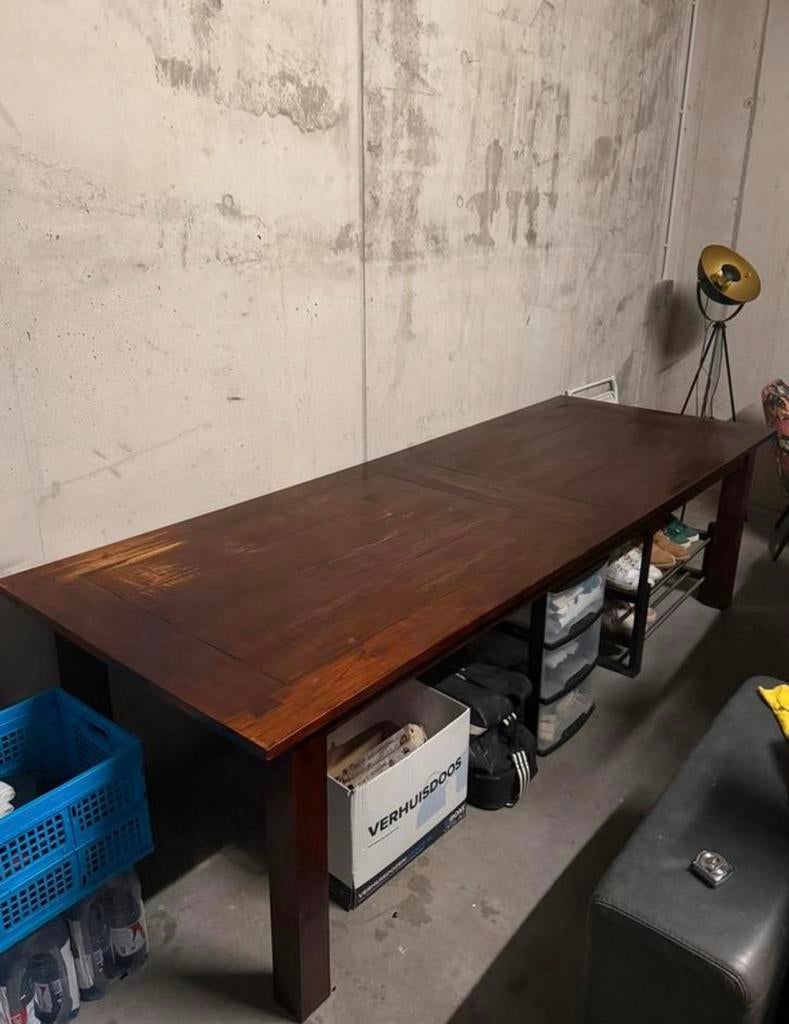 Grote massief houten eettafel – 275  100 cm – robuust, Ophalen, Gebruikt, 100 tot 150 cm, Eikenhout