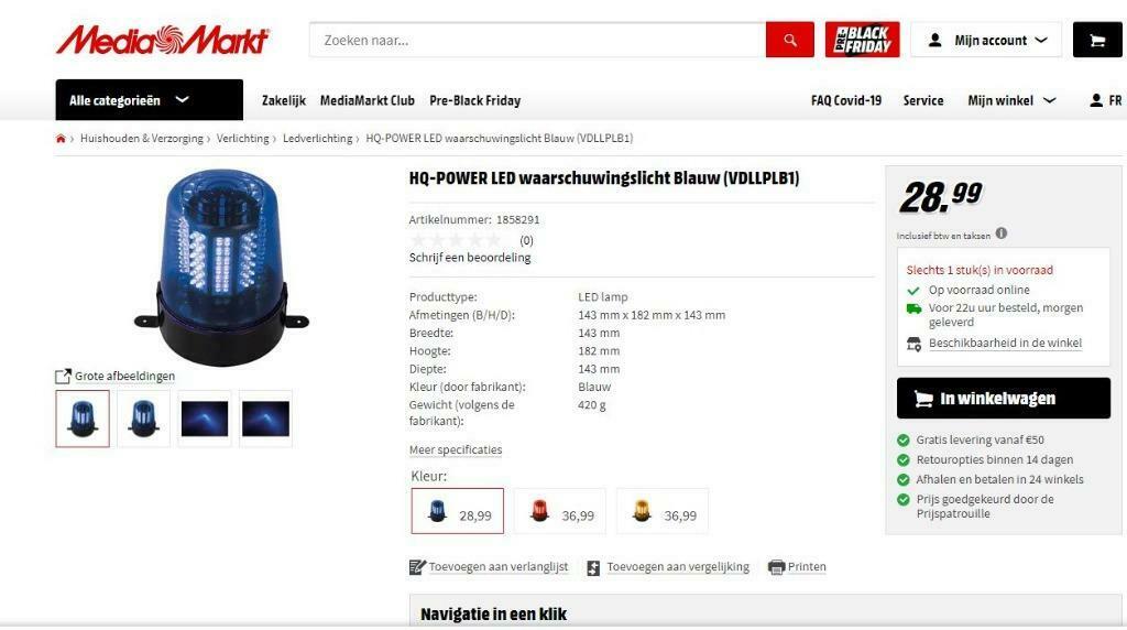 Blauw zwaailicht met leds, Ophalen of Verzenden, Zo goed als nieuw