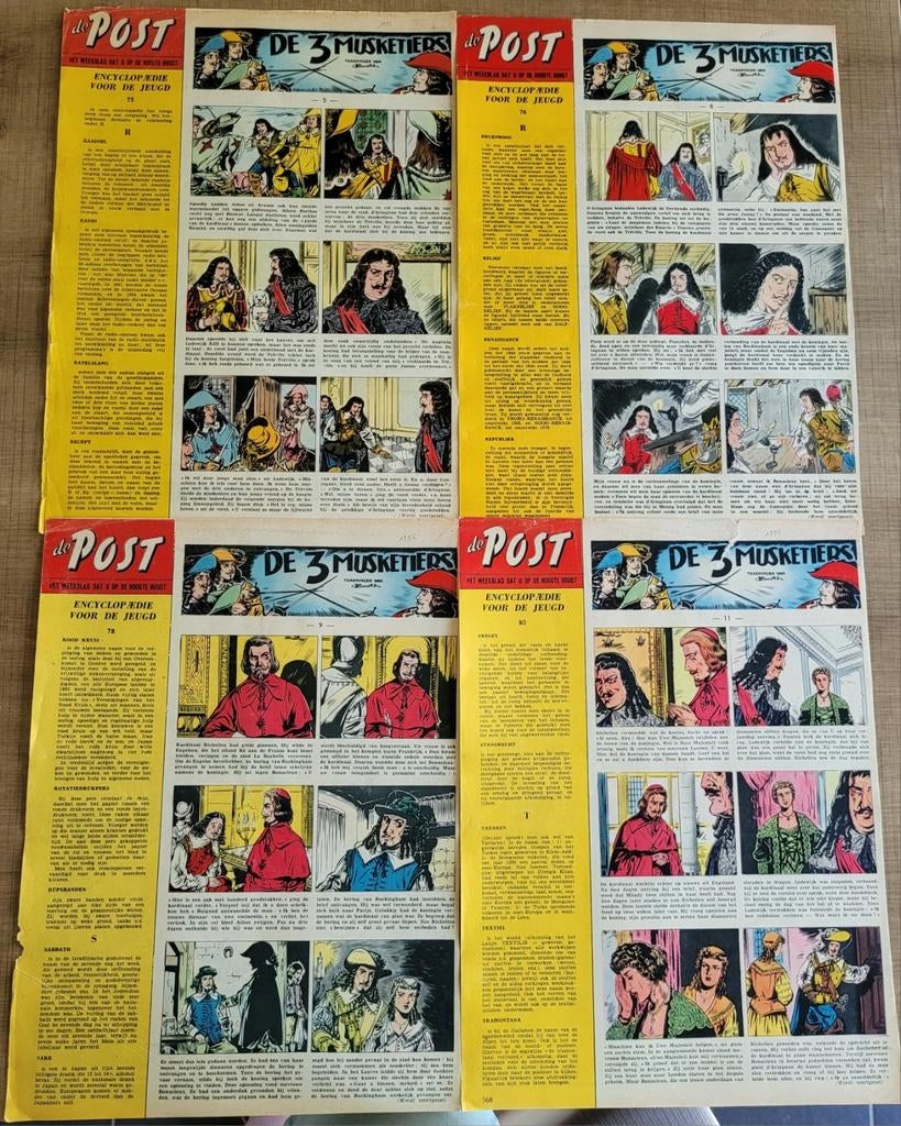 9 oude stripknipsels: De 3 Musketiers (1956), Verzamelen, Ophalen of Verzenden, 1940 tot 1960, Knipsel(s)