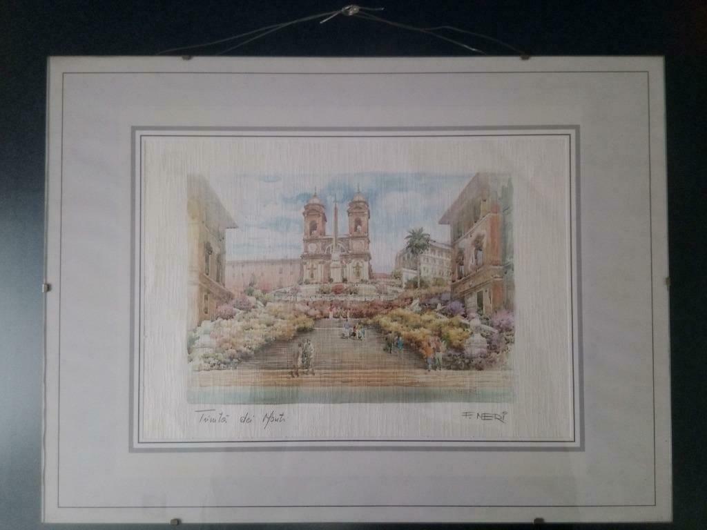 Mooie ingekaderde aquarel van Italiaanse schilder F. Neri, Ophalen of Verzenden, Zo goed als nieuw