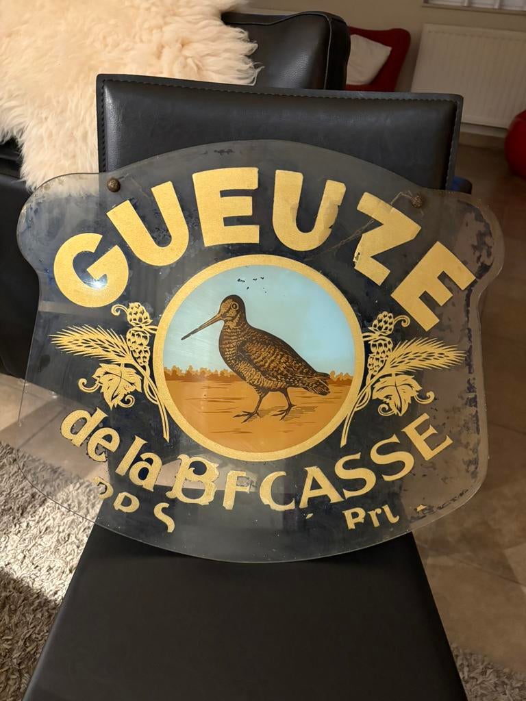 Publicité sur verre gueuze de la Bécasse Pr Steppé Bruxelles, Ophalen, Gebruikt, Reclamebord