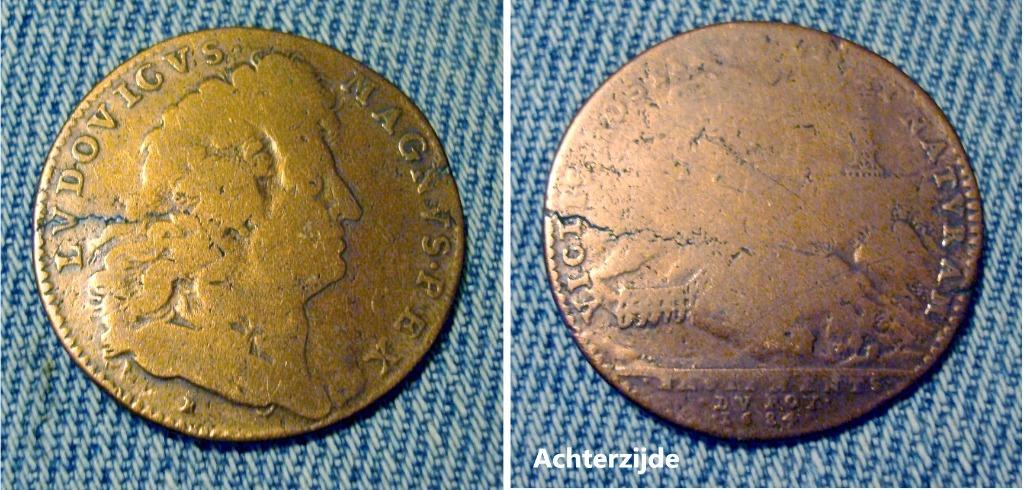 Franse penning Lodewijk XIV 1684, Ophalen of Verzenden, Brons