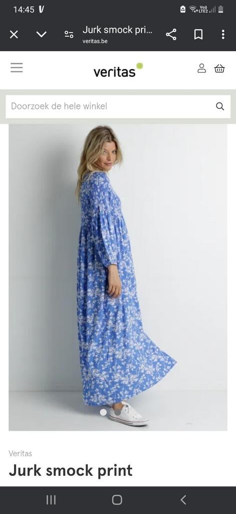 Felblauw lang bloemenkleed zomerjurk - maat S/M, Kleding | Dames, Jurken, Zo goed als nieuw, Maat 36 (S), Blauw, Onder de knie