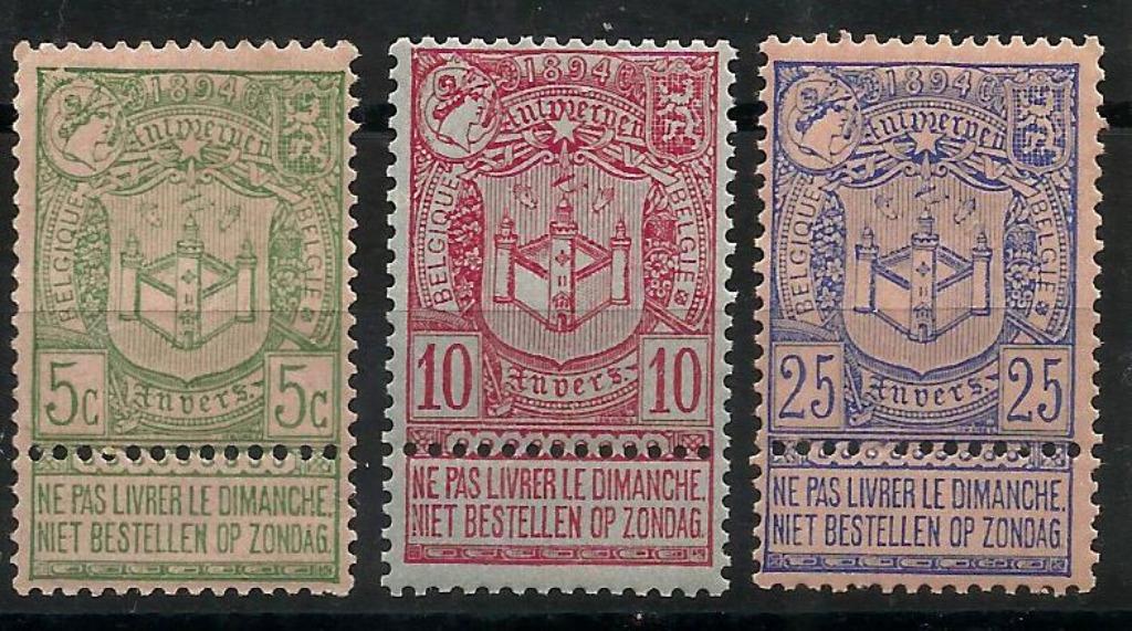 België 1894 Tentoonstelling Antwerpen OBP 68a/69/70a**, Orginele gom, Ophalen of Verzenden, Zonder stempel, Postfris