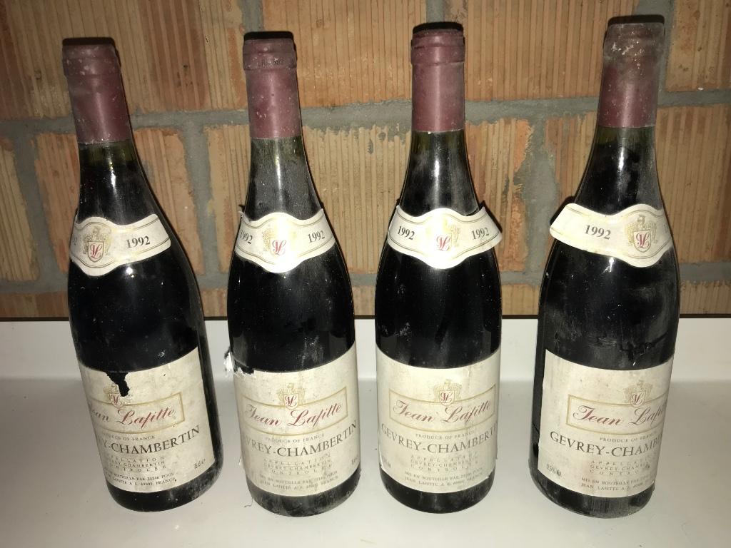 4 flessen Gevrey-Chambertin Jean Lafitte 1992, Ophalen, Frankrijk, Nieuw, Rode wijn