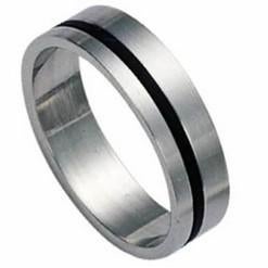 Stalen herenring met zwart accent - OPRUIMING!, Handtassen en Accessoires, Ringen, Nieuw, Heer, Zilver, IJzer of Staal, Ophalen of Verzenden
