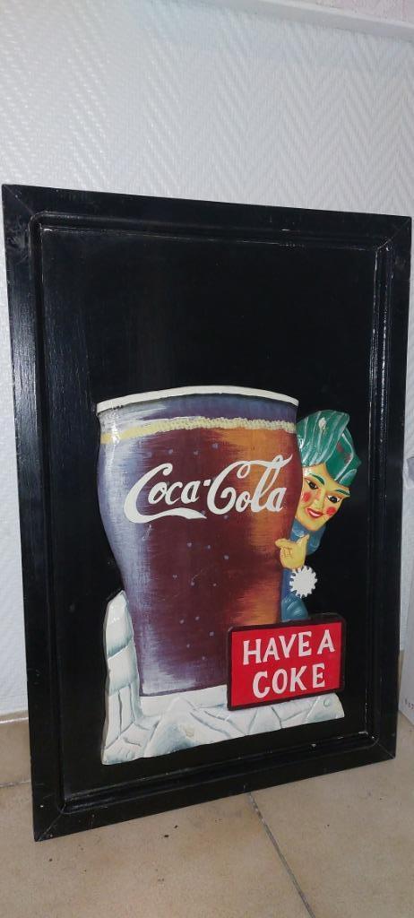Authentique enseigne de pub en bois Coca-Cola (Sprite-boy), Collections, Enlèvement ou Envoi, Comme neuf, Panneau publicitaire
