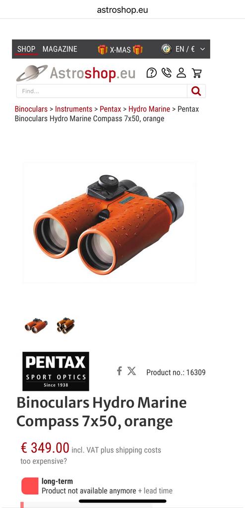 Pentax hydro marine verrekijker, Ophalen of Verzenden, Gebruikt