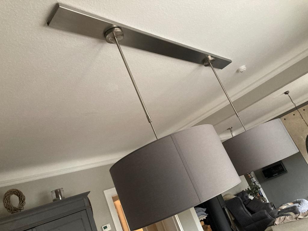 2 Lampes avec suspension tissu gris, Maison & Meubles, Enlèvement, Comme neuf, Moderne