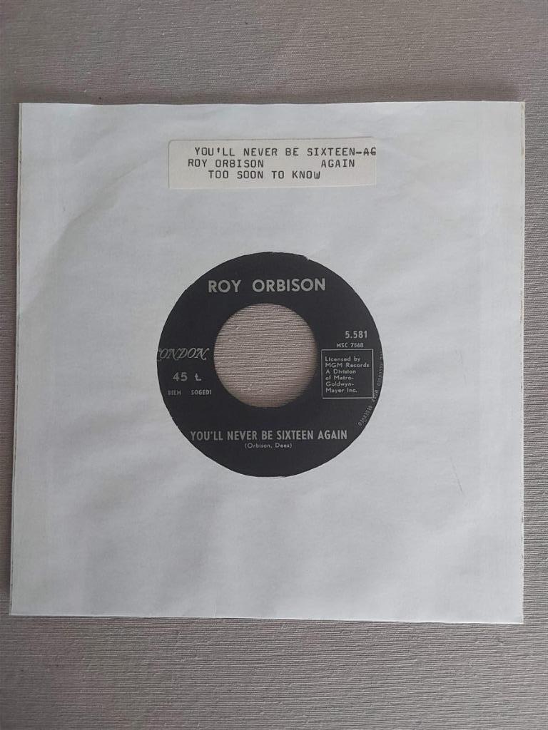 45T Roy Orbison – Too Soon To Know / You'll Never Be Sixteen, Cd's en Dvd's, Vinyl Singles, Ophalen of Verzenden, Gebruikt, Pop