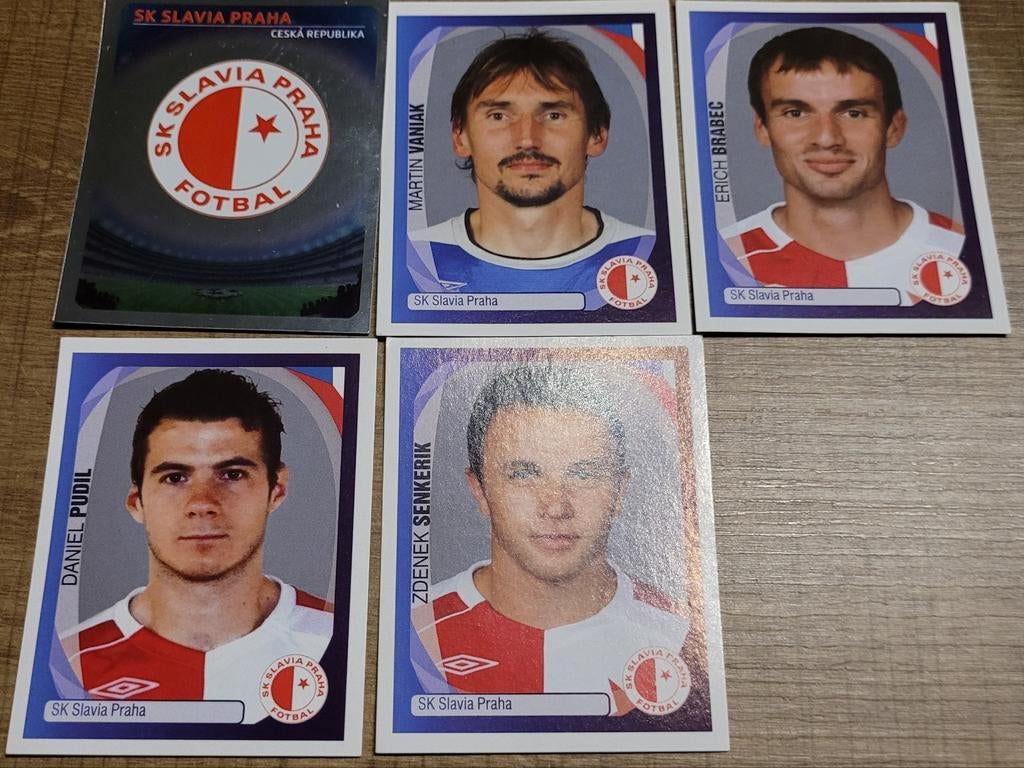 5 Panini stickers: voetbalclub Slavia Praha (2007-2008), Ophalen of Verzenden, Zo goed als nieuw, Poster, Plaatje of Sticker