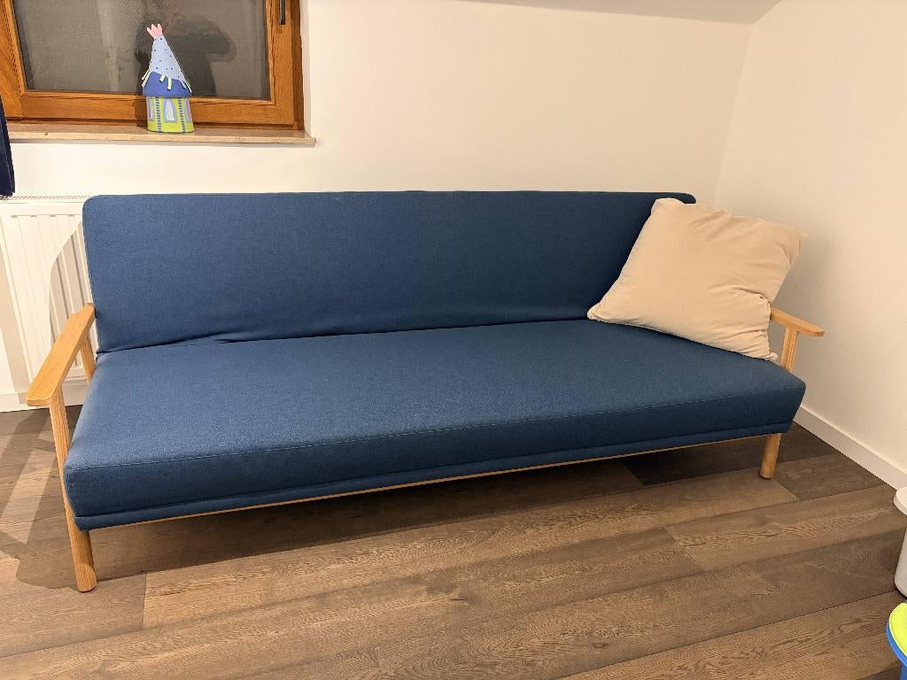 Vintage slaapbank blauw (215x120x80cm - LxBxH), Huis en Inrichting, Slaapkamer | Slaapbanken, Ophalen, Blauw, 210 cm, Zo goed als nieuw