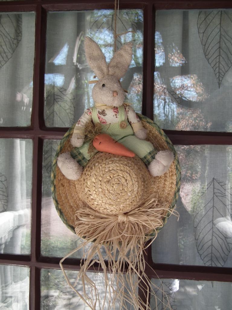 Strohoed, met konijn (hangdecoratie), Verzenden, Gebruikt
