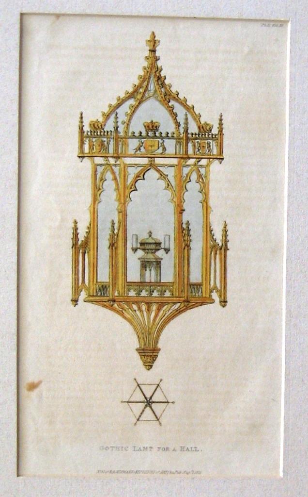 Prent Gothic Lamp for a Hall 1825 R. Ackermann, Ophalen of Verzenden