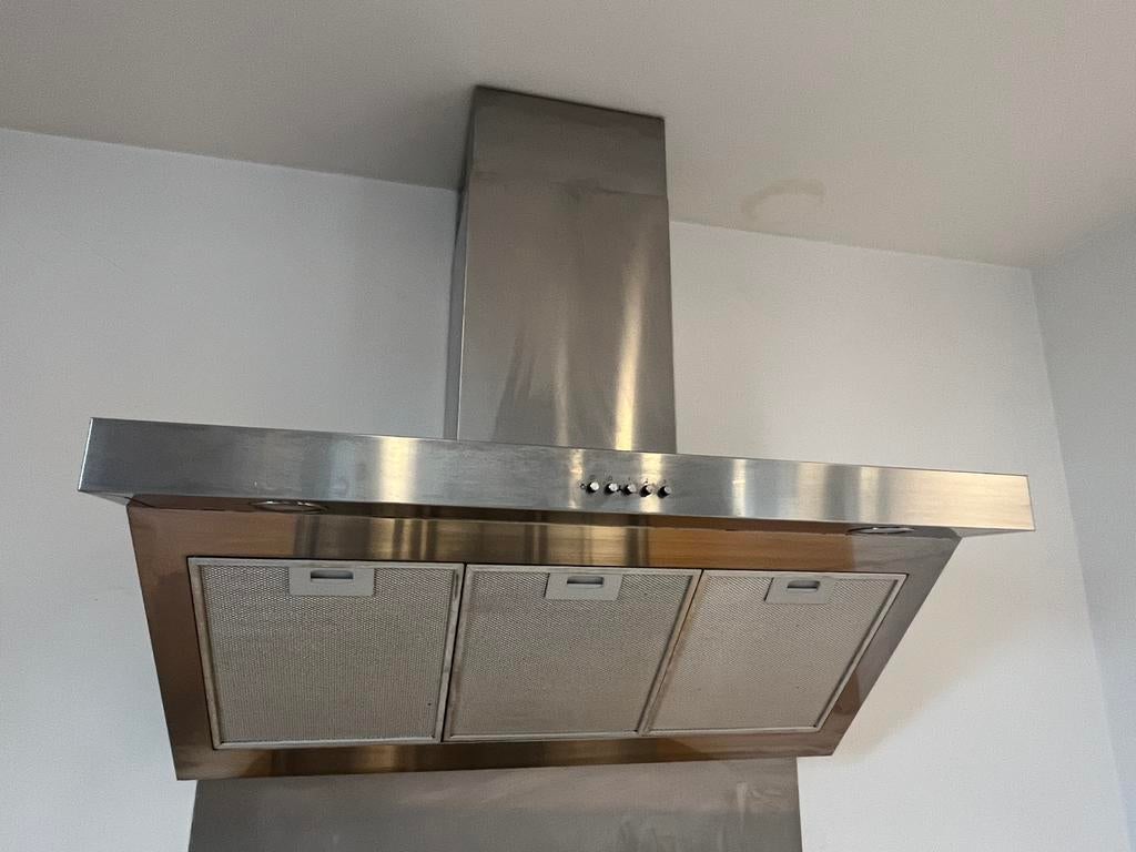 Inox dampkap - heel goede onderhouden staat, Ophalen, Wandschouwkap, Zo goed als nieuw, Vrijstaand