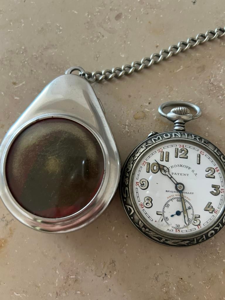 Zak horloge, Handtassen en Accessoires, Horloges | Antiek, Ophalen, Staal, Zakhorloge, Met ketting