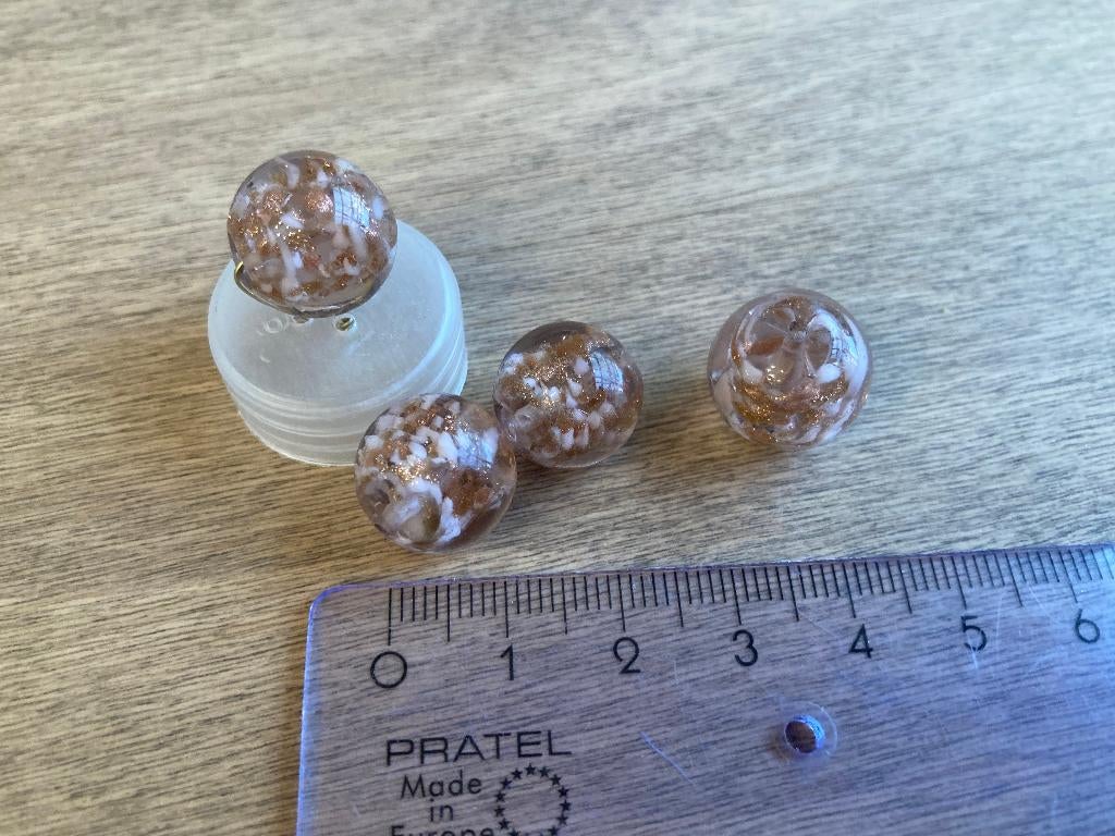 Parels transparant gemarmerd goud - 13 mm - 4 stuks, Ophalen of Verzenden, Nieuw, Kraal