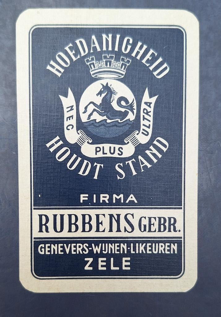 Speelkaart Zele  – Rubbens Genevers, blauw_65, Verzamelen, Ophalen of Verzenden, Gebruikt, Speelkaart(en)