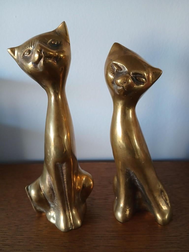 Set van 2 bronzen vintage katten, Ophalen of Verzenden