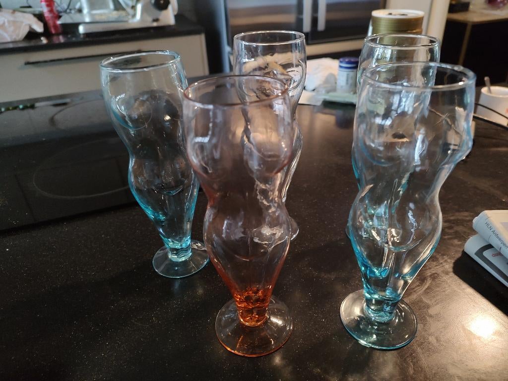 5 ludieke glazen met karaf, Ophalen, Zo goed als nieuw, Overige typen