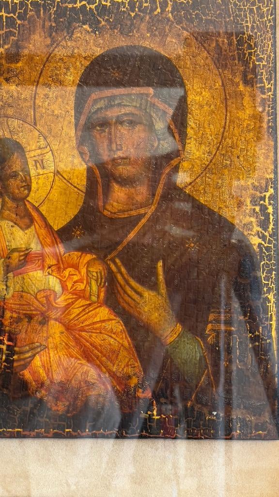 Icoon Maria en Kind – Olieverf op hout – Orthodoxe stijl, Ophalen of Verzenden