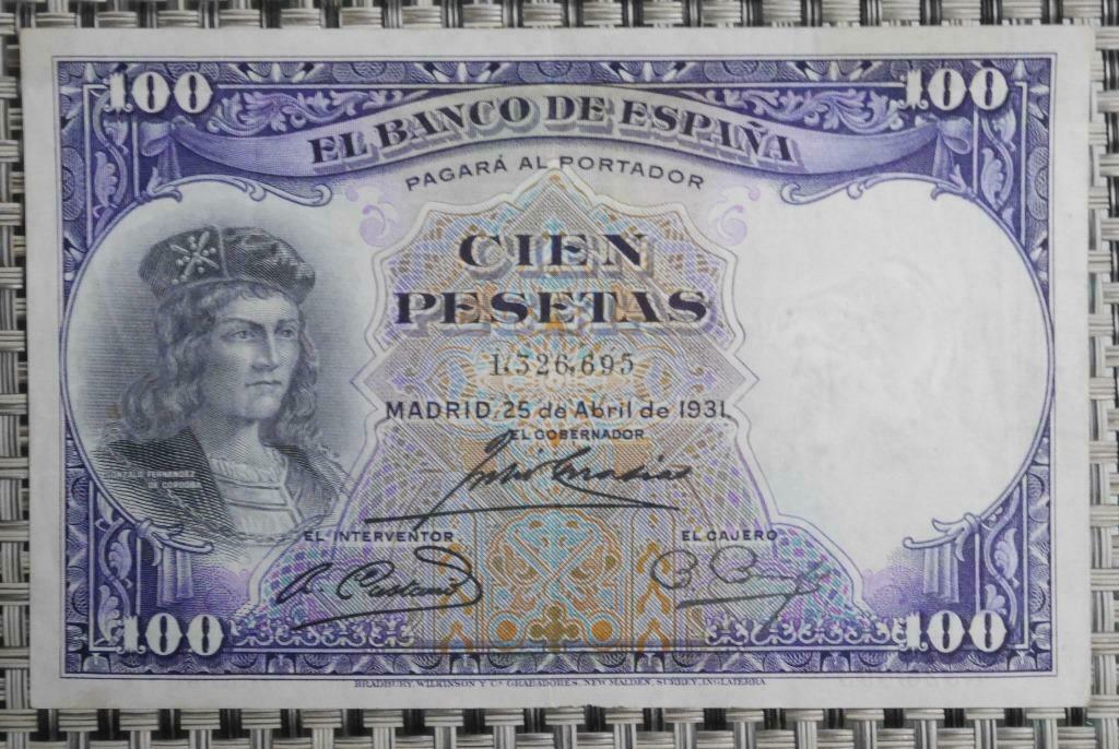 Bankbiljet 100 Pesetas Spanje 1931, Postzegels en Munten, Verzenden, Overige landen, Setje
