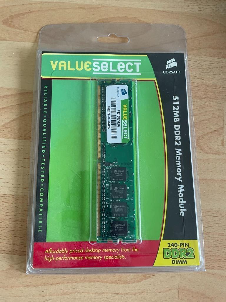 512 MB DDR2 Memory Module Corsair Value Select, Computers en Software, Ophalen of Verzenden, Nieuw, DDR2, 1 GB of minder