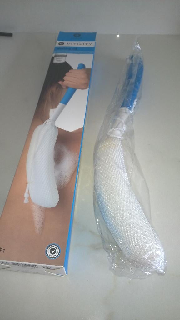 Nieuw : ergonomische  rugborstel Vitility + douche puff, Ophalen of Verzenden, Nieuw, Overige typen