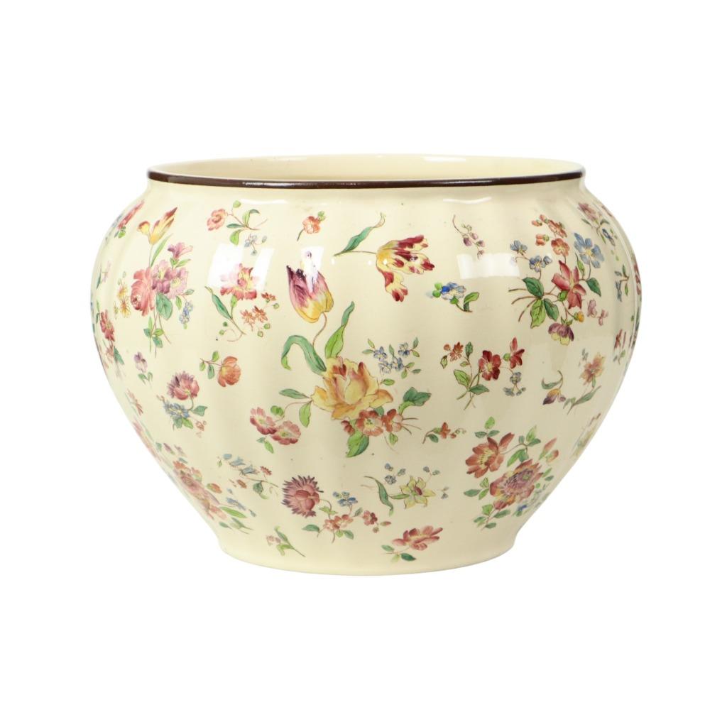 Grote Polychrome Bloempot Cache Pot Longchamp Frankrijk 36cm, Enlèvement ou Envoi, 25 à 40 cm, Utilisé, Moins de 40 cm
