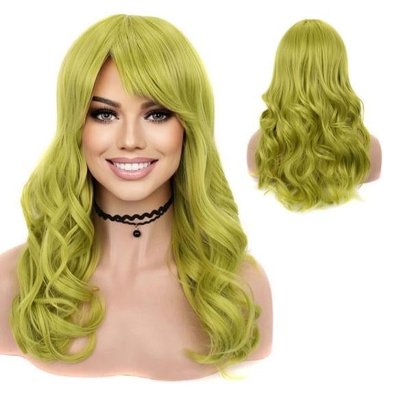 Luxe fel groene carnaval pruik lang haar met krullen Wicked, Verzenden, Nieuw