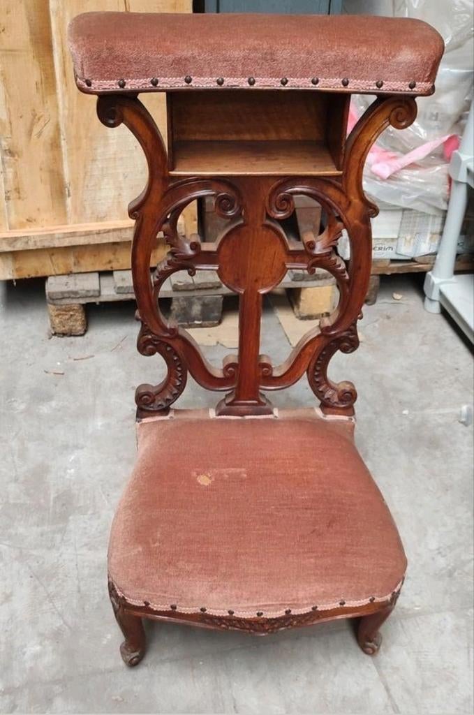 Vintage originele lage kerstoel roze antiek kniemodel stoel, Antiek en Kunst, Ophalen of Verzenden