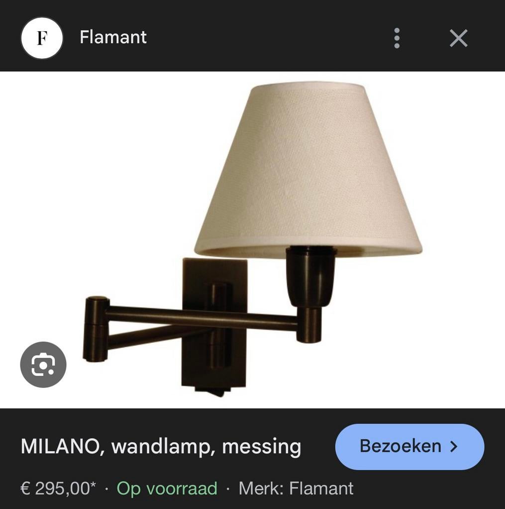 Flamant Milano wandlamp messing, Ophalen, Zo goed als nieuw, Overige materialen, Flamant, landelijk