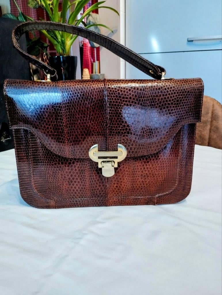 Sac à main en véritable serpent brun 29 X 21 cm, Handtassen en Accessoires, Tassen | Damestassen, Ophalen, Bruin, Handtas