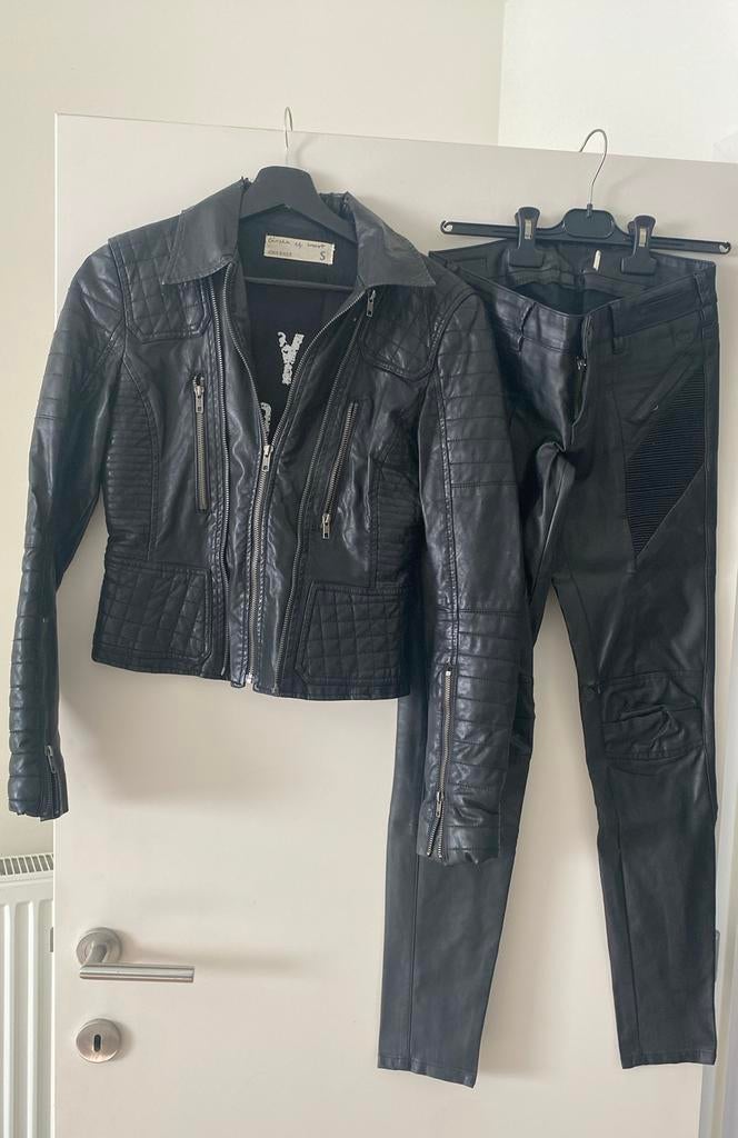 Circle of Trust zwarte biker jacket small en broek maat 25, Taille 36 (S), Enlèvement, Porté, Costume ou Complet