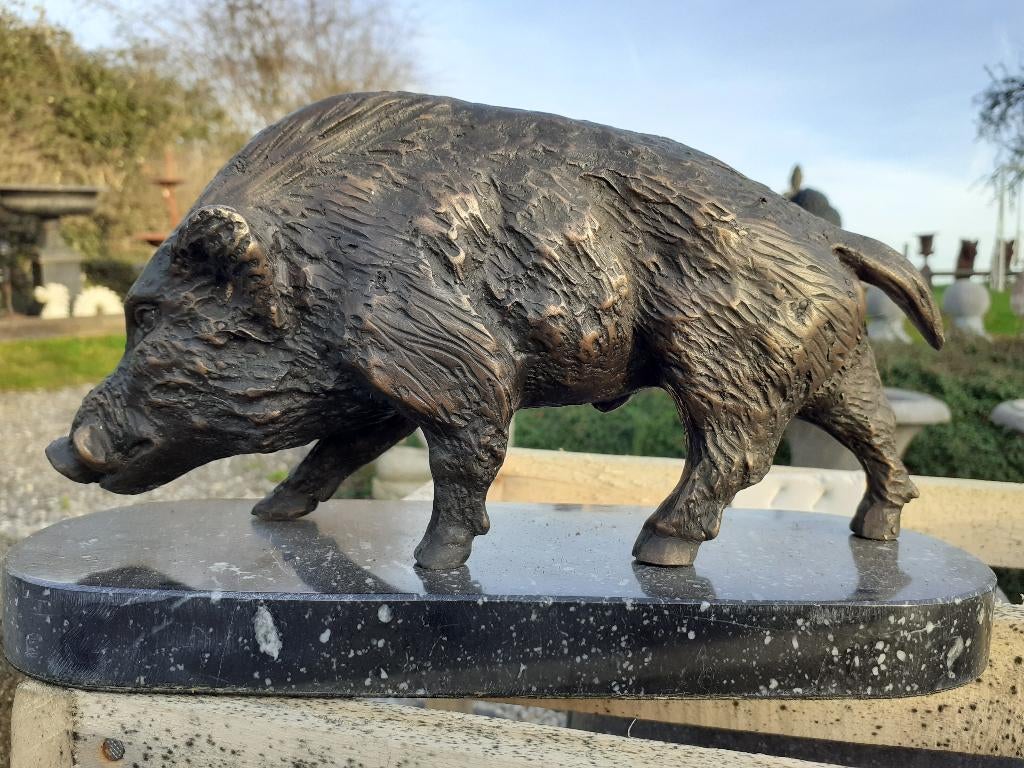 SANGLIER EN BRONZE SUR SOCLE EN MARBRE, Ophalen of Verzenden, Brons