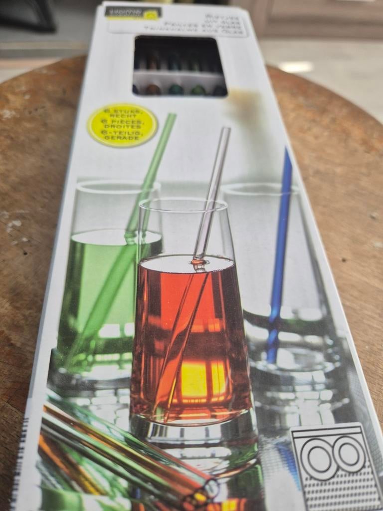 6 pailles en verre coloré + brossette, Enlèvement ou Envoi, Neuf, Verre