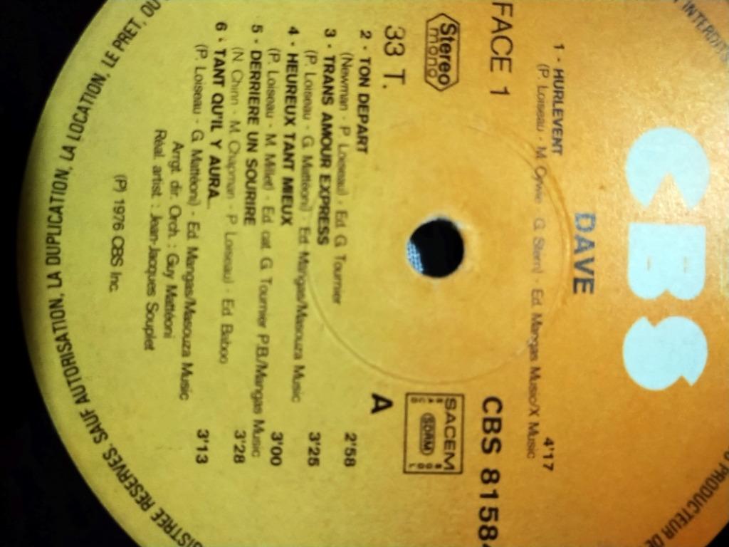 Vinyle Dave, Enlèvement, Utilisé