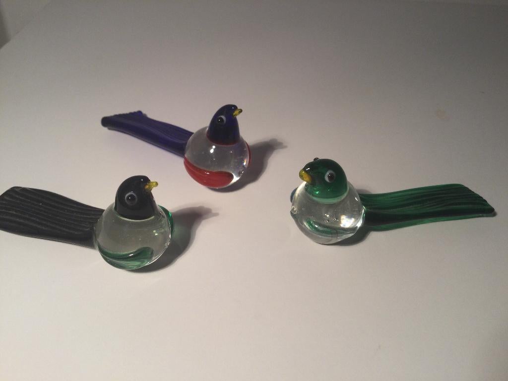 Set van 3 vogels van geblazen glas, Antiek en Kunst, Ophalen