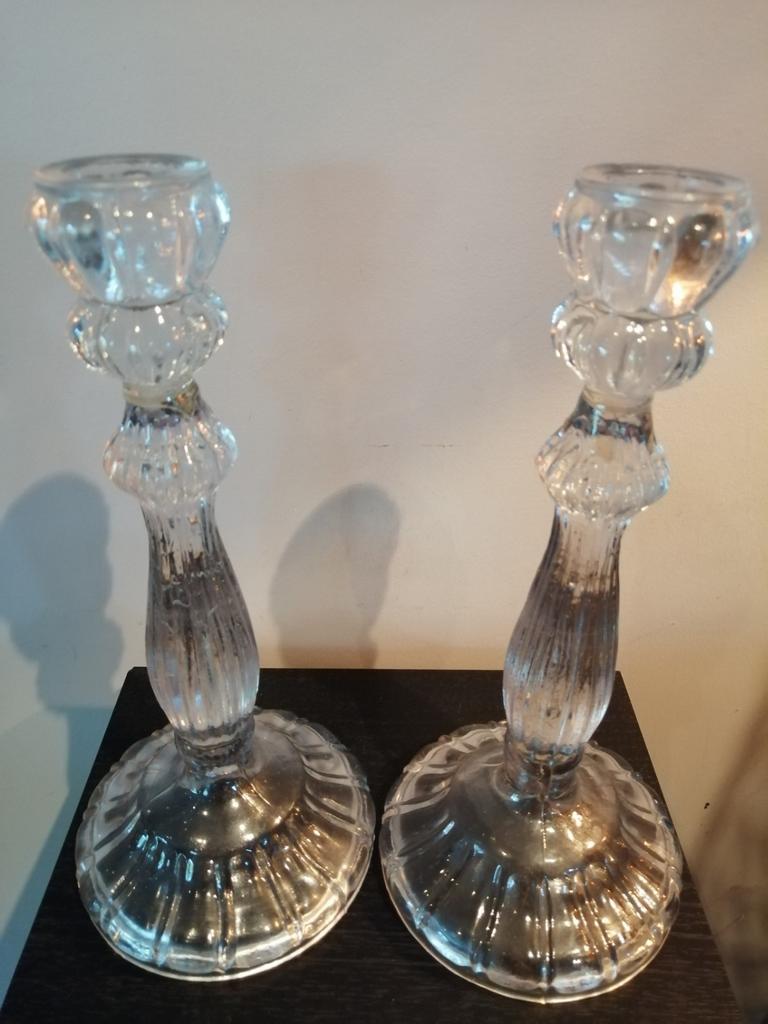 Glazen kandelaars (set van 2), Antiek en Kunst, Ophalen of Verzenden