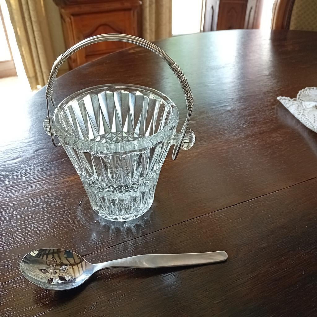 Seau à glace en cristal vintage avec pelle et cuillère, Enlèvement ou Envoi