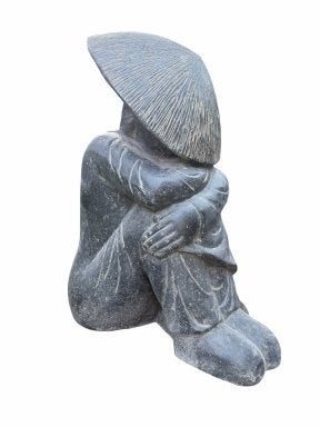 Zittende rijstplukker 80cm – casting stone – 80 x 55 x 35cm, Neuf, 8560 Wevelgem, Enlèvement, Info@asianimport.be