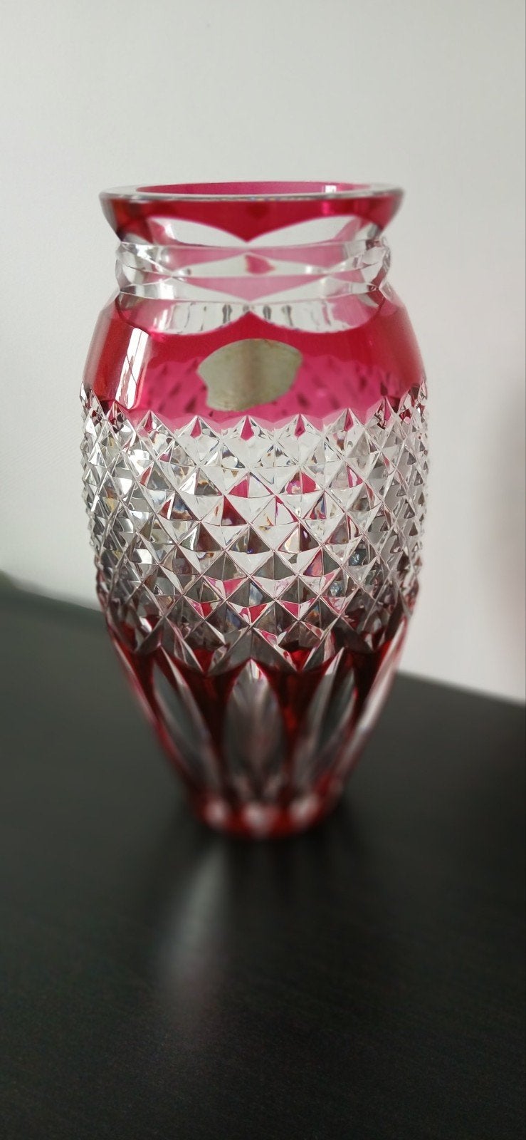 Val Saint Lambert Amberina kristallenvaas 30 cm, Antiek en Kunst, Ophalen