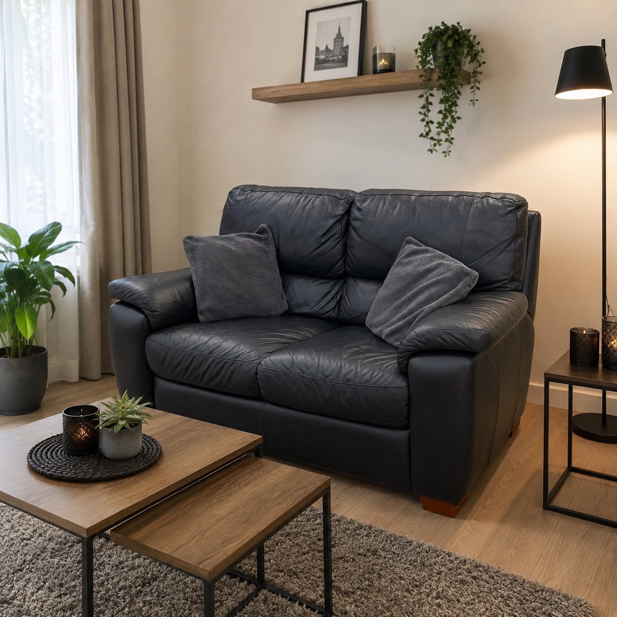 Livraison gratuite - Fauteuil 2 places en cuir noir, Enlèvement, Utilisé