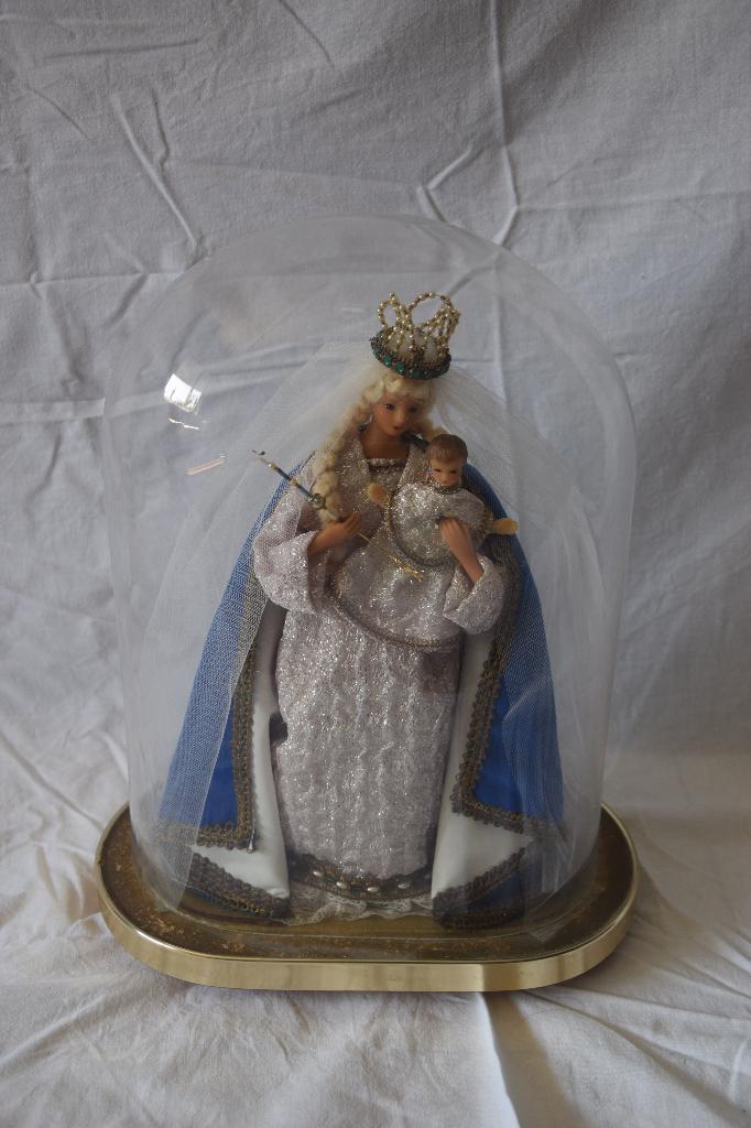 Mariabeeld met kindje Jezus, onder glazen stolp, Antiek en Kunst, Antiek | Religieuze voorwerpen, Ophalen