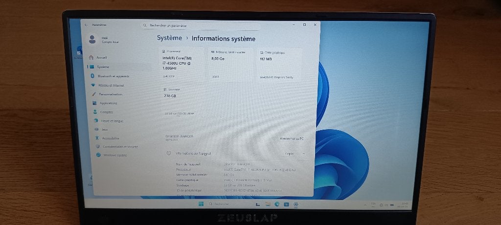 Ordinateur portable Core i7 8Gb RAM 240Gb SSD, Intel Core i7-4500U, 8 GB, Enlèvement, Utilisé