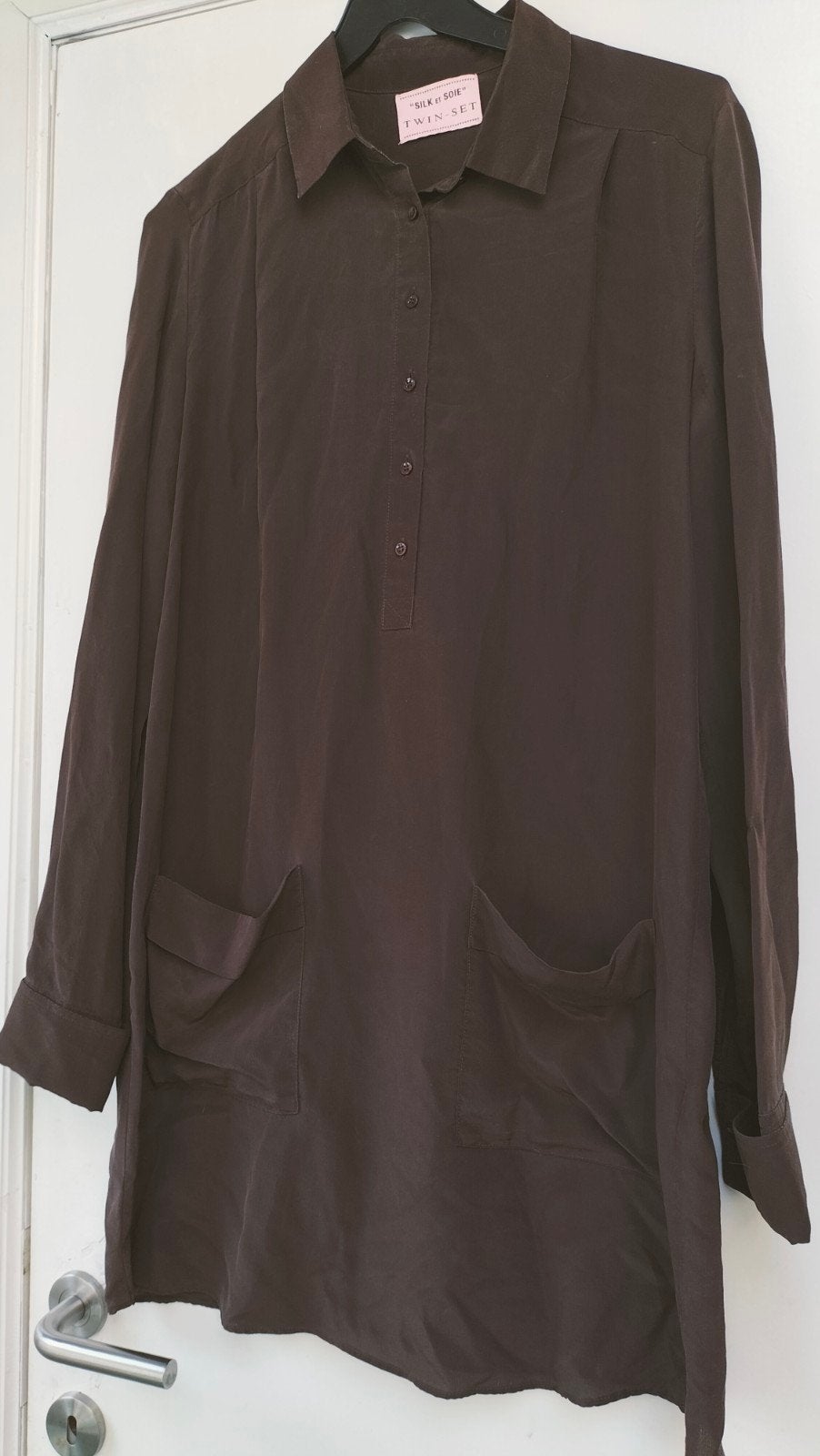 Twin-Set, donkerbruine lange zijden bloes M, Kleding | Dames, Ophalen of Verzenden
