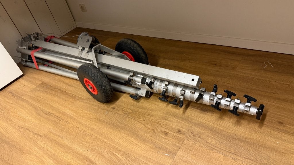 Kurbel Mast hoogtestatief 20 m (!!!) met lier en trolley!, Ophalen, Overige typen, 175 cm of meer, Gebruikt