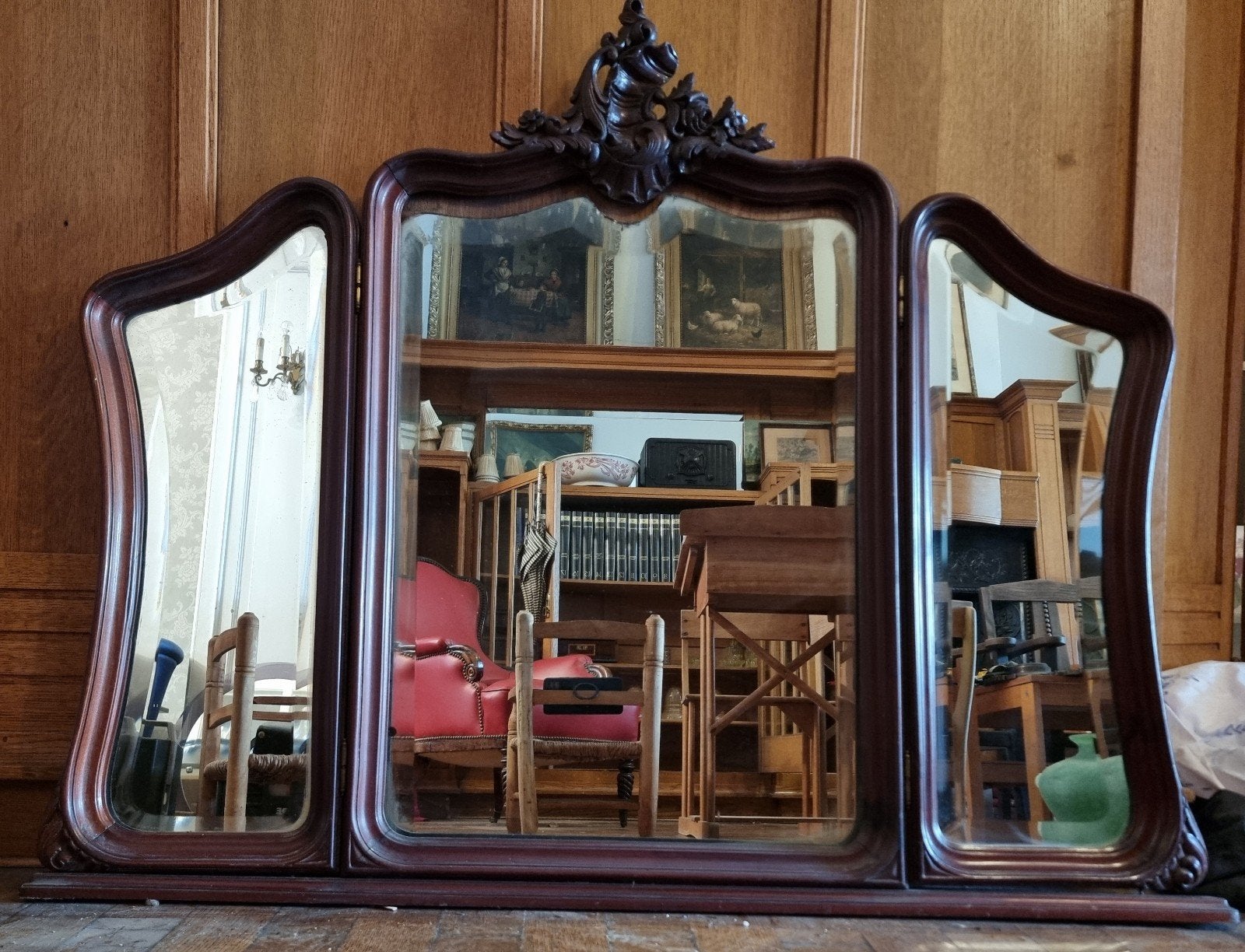 Ancien triptyque de miroirs biseautés très bon état, Enlèvement